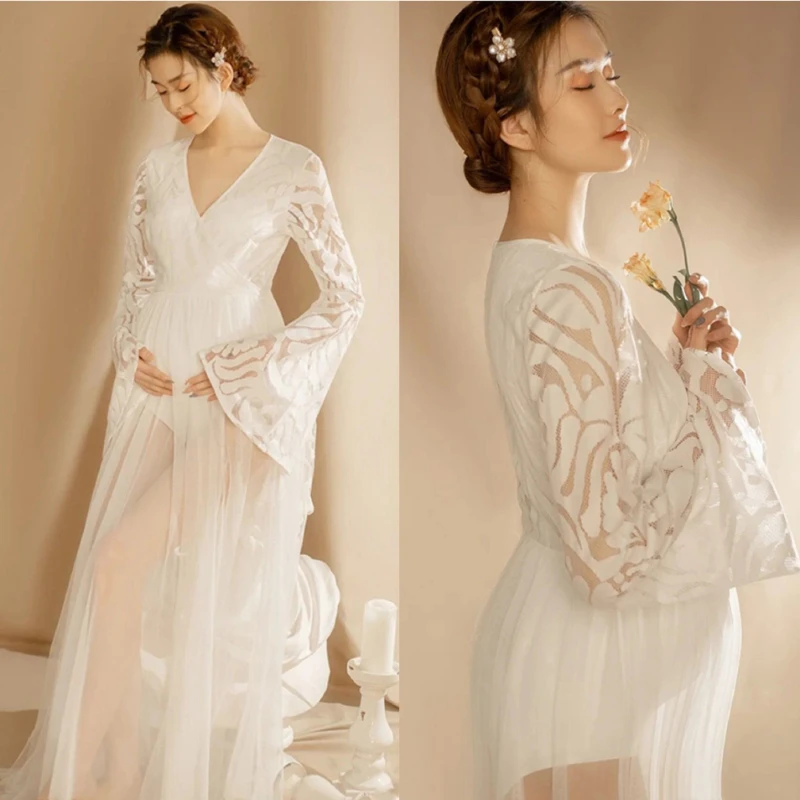 

White Tulle Maternity Photography Props Dress See Through Maternity Photo Shoot Tulle Long Dress