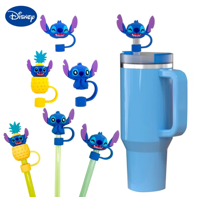 

Disney Lilo & Stitch Kids Anime Cute Straw Decoration Accessories Cartoon Straws Silicone Dust Cap Kawaii Party Supplies