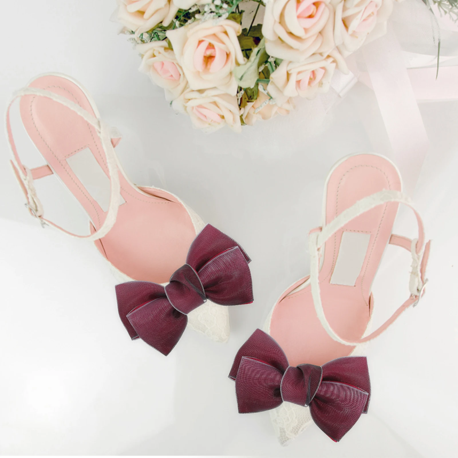 

4pcs Bow Shoe Clips Embellishments Bridal Buckles Wedding Pumps Decorative Accessories Shoe Flowers Bows naments