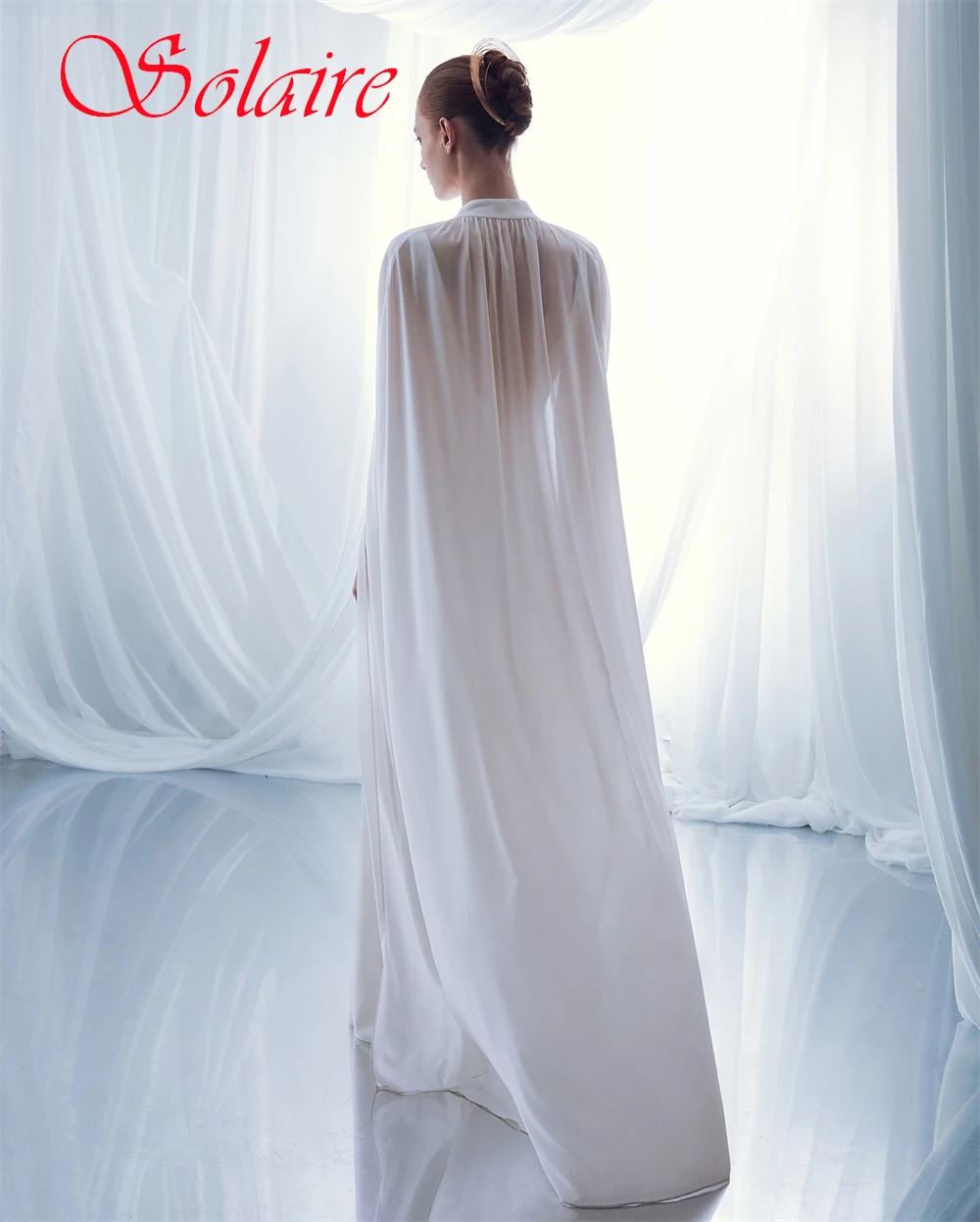 Robes de bal en mousseline de soie élégantes personnalisées, Simple, col haut, châle, robe de soirée classique, traîne de balayage, robes d'occasion sur mesure