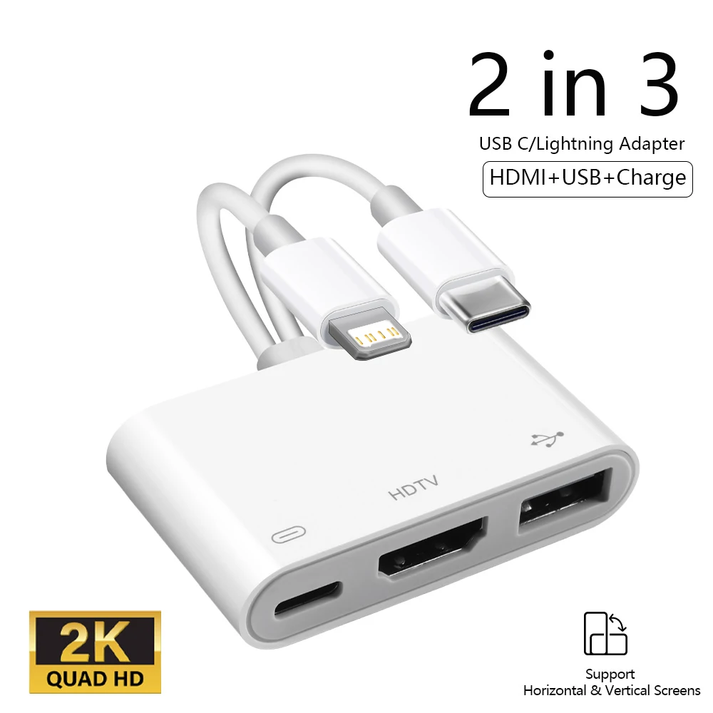 

Цифровой AV-адаптер USBC/Lightning-HDMI, соединительный кабель для синхронизации экрана HD с USB-адаптером OTG для камеры для iPhone 17 16 15 14