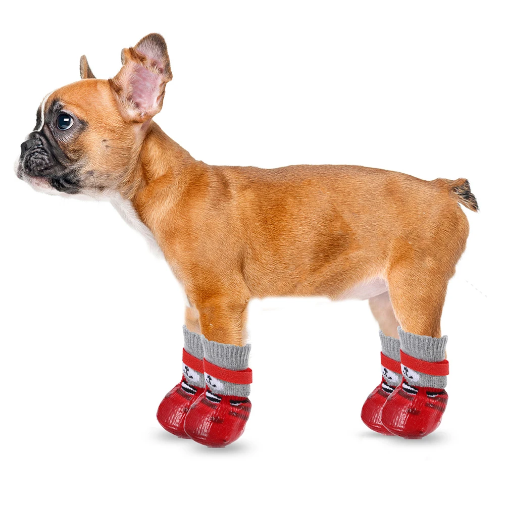 

4Pcs Dog Socks Waterproof Slip Resistant Cartoon Design Cotton Socks for Pets Breathable Comfortable Booties L