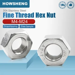 HOWSHENG Hex Nut Fine Thread M4 M5 M6 M8 M10 M12 M14 M16 M18 M20 M22 M24 Stainless Steel Hexagon Nuts GB6171