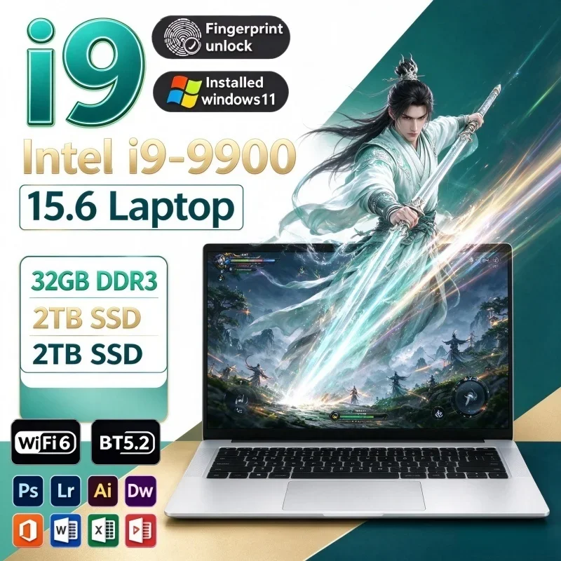 Hot 2026 Latest 15.6" Smooth Screen Notebook Intel i9-9900 120Hz FHD IPS 16/32GB RAM 2TB SSD Win11 Office PC