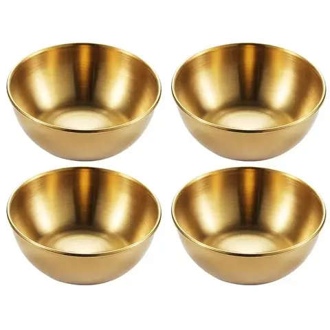 4pcs 2pcs Stainless Steel Golden Sauce Dishes Appetizer Seasoning Serving Dishes Sets Tray Spice Plates Kitchen Tableware