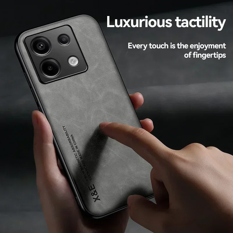 Luxury Leather Case For Redmi Note 14 13 Pro Plus Poco X6 X5 F5 F6 14T 13T Pro Cover With Metal Plate Support Car Hold