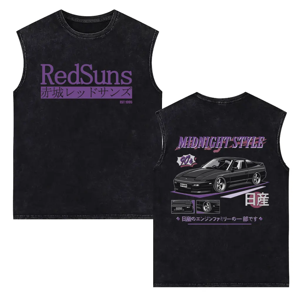 Anime Initial D Drift AE86 Takumi Fujiwara Redsuns Vintage Washed Tank Tops Men Women Manga Oversized Sleeveless Vest T-shirt