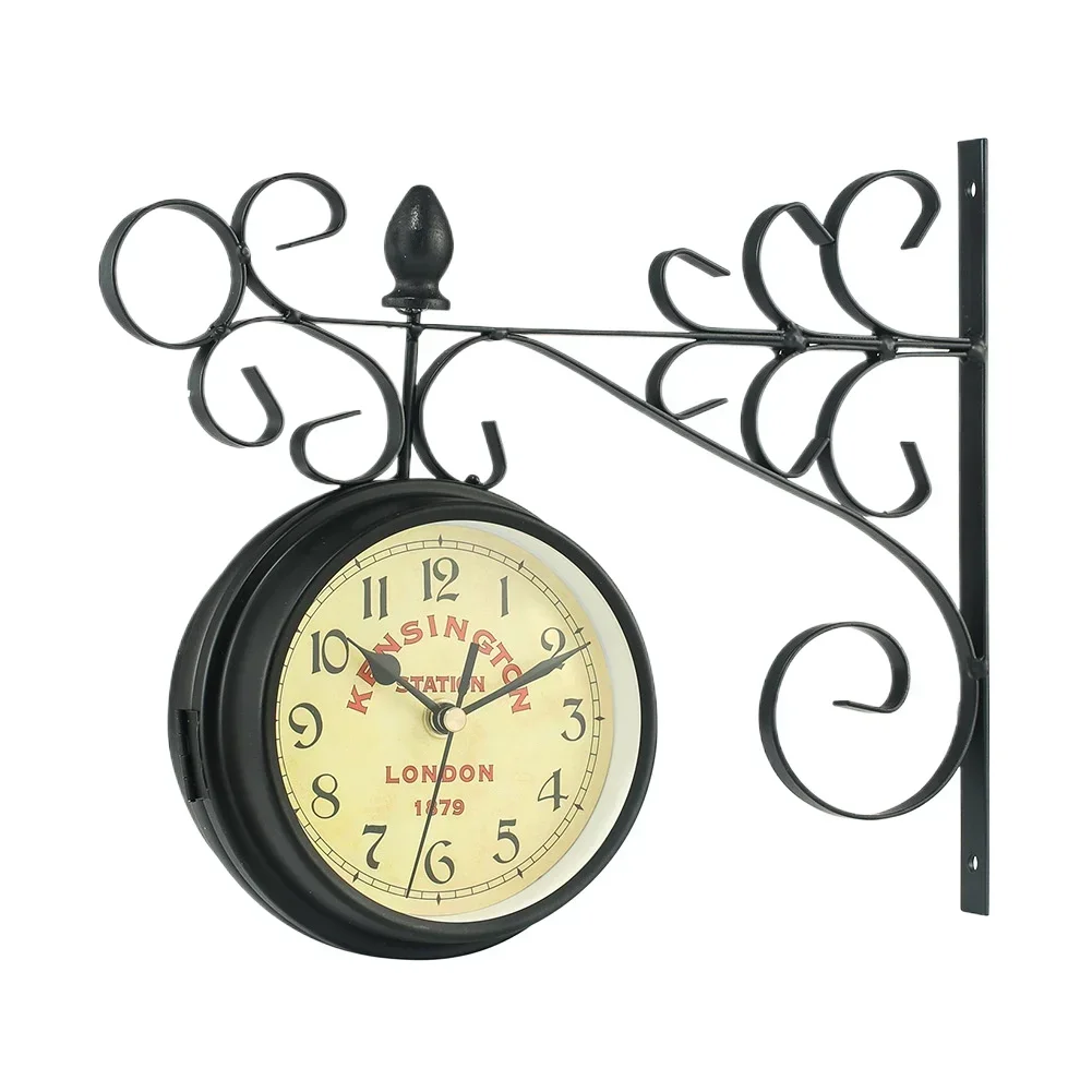 Iron Wall Clock Double-sided Clock Retro Wall Cafe Bar Home Living Room Decoration Electrical Alarm Clock Digital