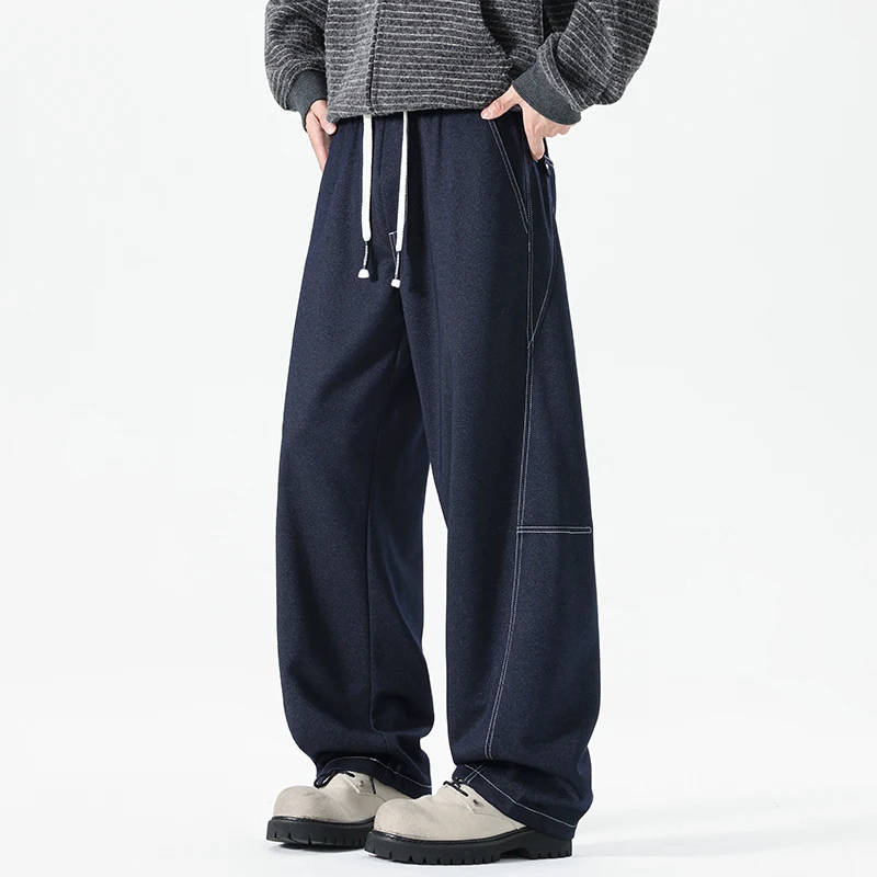 2026 Spring Autumn New Vintage Lyocell Comfort Smooth Down Pants for Men Clothing Straight Drawstring Male Trousers