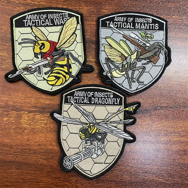 

Insect Legion Embroidered Patches Dragonfly Bee Mantis Tactical Morale Badge Outdoor Backpack Hook and Loop Patch