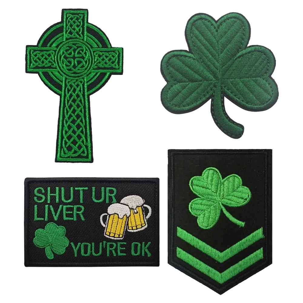 1pc Four Leaf Trefoil Lucky Clover Embroidered Tactical Patch Ireland Badge Applique