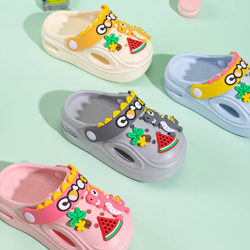 Kids Cute 3D Dinosaur Clogs with Air Cushion Sole, Non-Slip Breathable Summer Slippers for Boys Girls