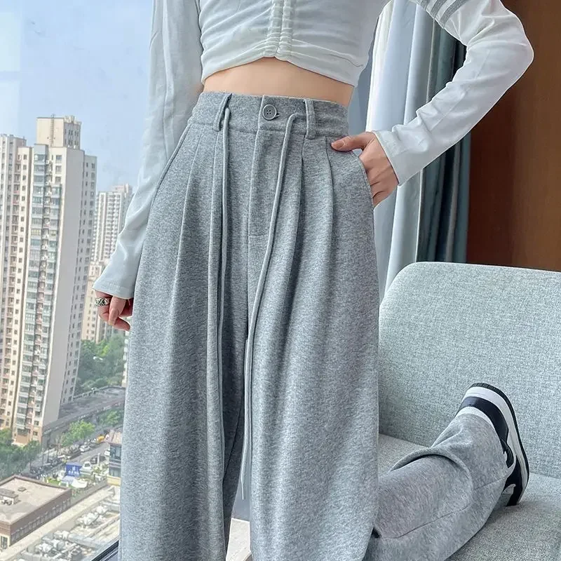 

Pop High Waist Wide Leg Sporty Casual Pants Women's Spring Autumn New Style Slimming Long Straight Cut Trousers