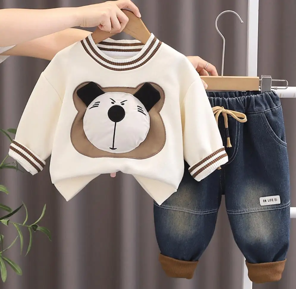 Infant Baby Designer Clothes Outfits 1 To 2 Years Cartoon Three-dimensional Bear Long Sleeve T-shirts+Pants Two Piece Boys Sets