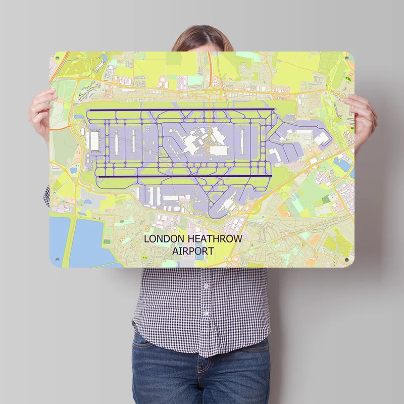 London Heathrow Airport Map Personalized 3D Textured Metal Poster Wall Art Tinplate Sign for Decor Room Decoration At Home Items