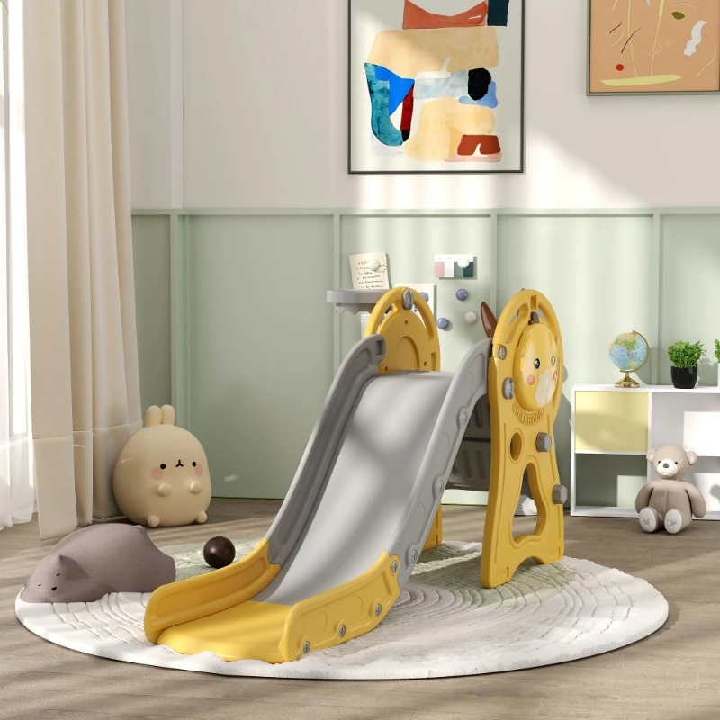 

Toddler Slide, 3 in 1 Slide for Kids Ages 1-3 Years, Indoor Slide with Basketball Hoop, Climber, Duck Pattern, Yellow