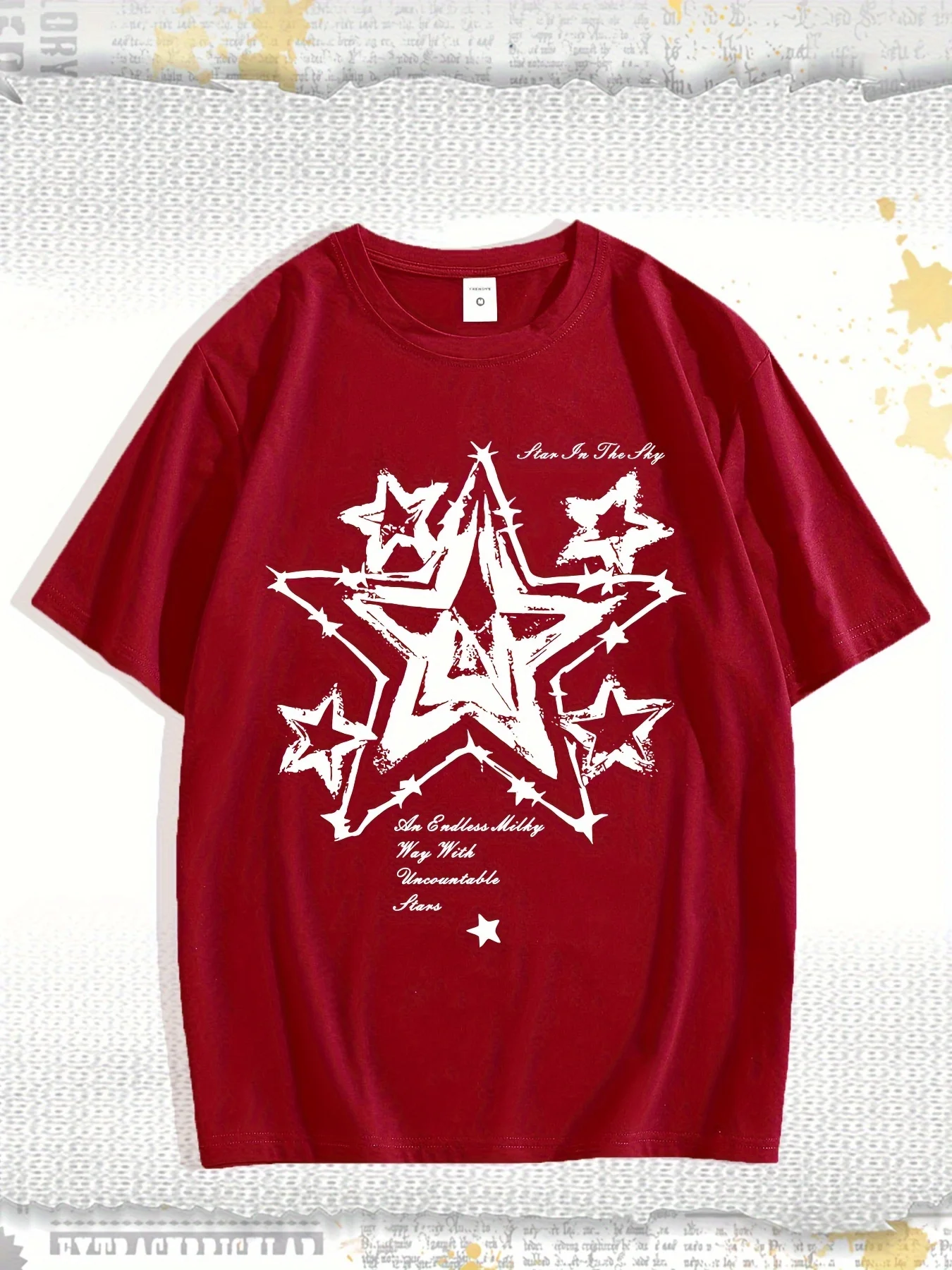 

Men's Summer 100% Cotton Fashion Sports and Leisure Loose Geometric Pentagram Print Round Neck Short Sleeve T-shirt Top