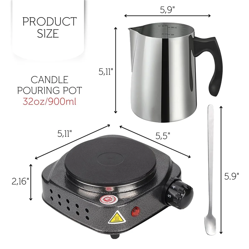 A26F-Candle Making Kit For Beginners- Candle Making Pouring Pot With Long Stain Spoon Electric Hot Plate US Plug