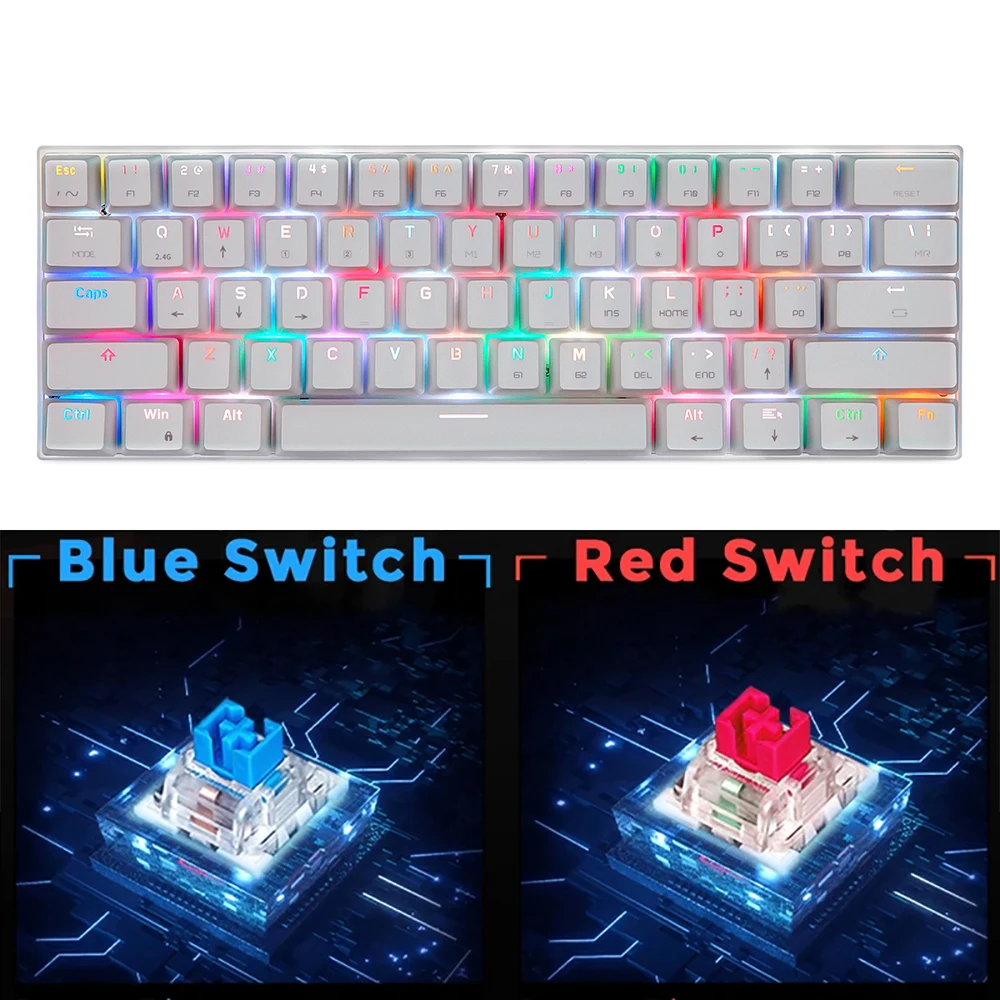 Motospeed SK62 Mechanical Keyboards Wireless Bluetooth Tri Moed 61Keys RGB Backlit Gaming Keypad Blue Red Switch Macro Drive