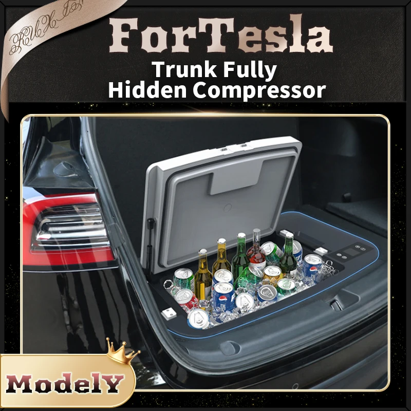 For Tesla Model Y Car Refrigerator 35L Trunk Fully Hidden Compressor Cooling Box Tesla Model Y 2020-2022 2023 Accessories