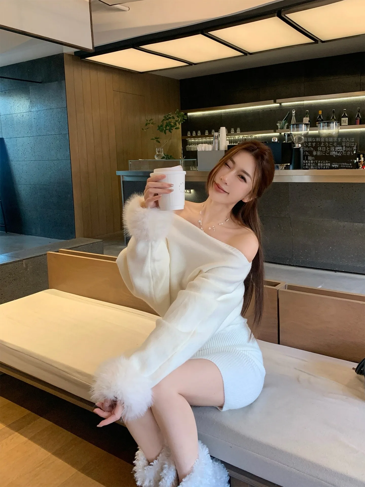 

Ele Knitted Plu Sve Dr Women's White Bodycon Pure Desire High Quali Slant oulder Furry Skirt Warm Thi Long ...