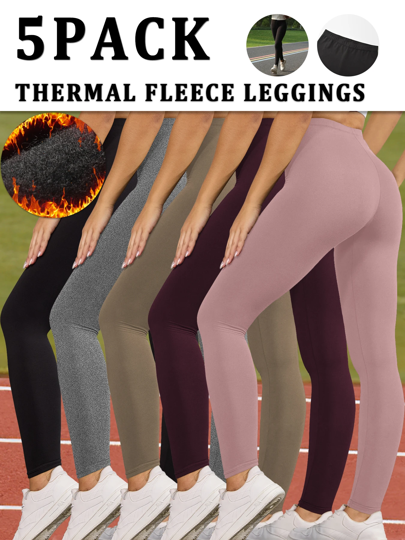 

5PACK Super Soft Fleece Lined Leggings Women, Workout Yoga Running Thermal Warm Pants For cold winter