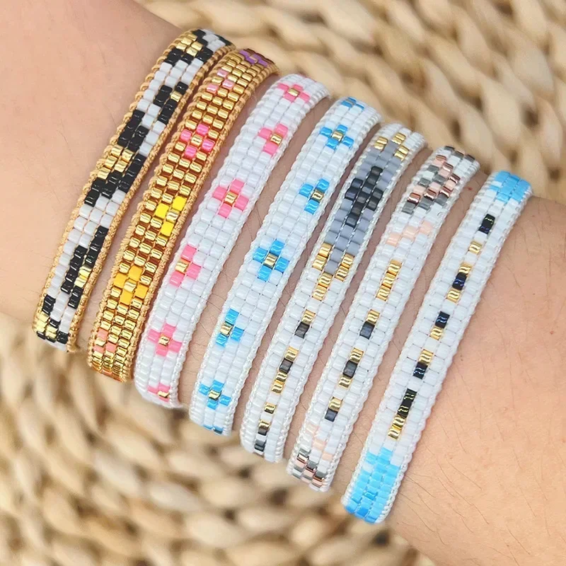 Beaded bracelet Leopard print Originality Design Cross Female Hand knitting Bohemia Adjustable Tide Simple Rice bead bracelet