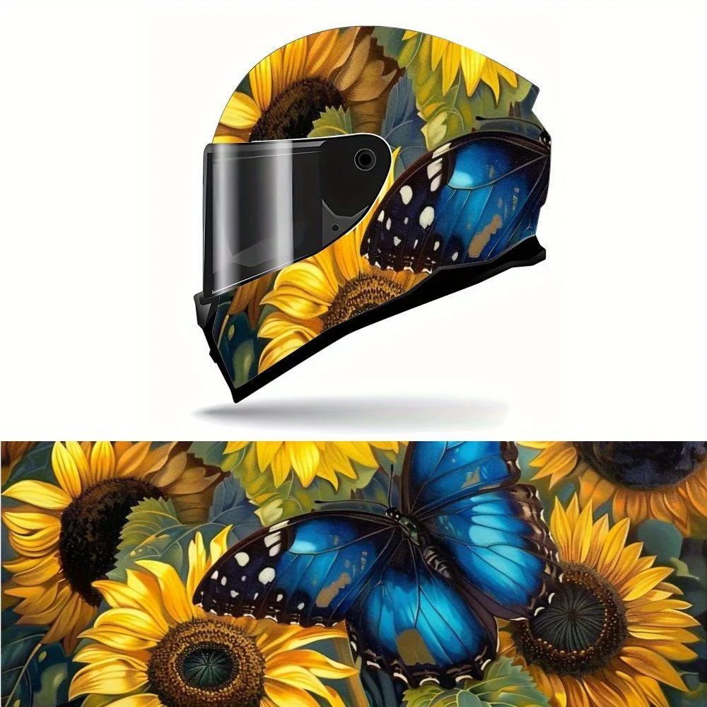 

Dancing Blue Butterflies Blooming Golden Sunflowers Print Full Helmet Wrap Sticker Motorcycle Helmet Racing Graphic Decal Vinyl