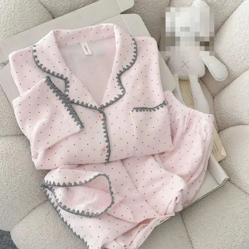 Sweet Princess Pajamas Autumn Korean Edition Fashion Women's Polka Dot Long Sleeve Pants Home Clothes Girls' Set Skin Friendly