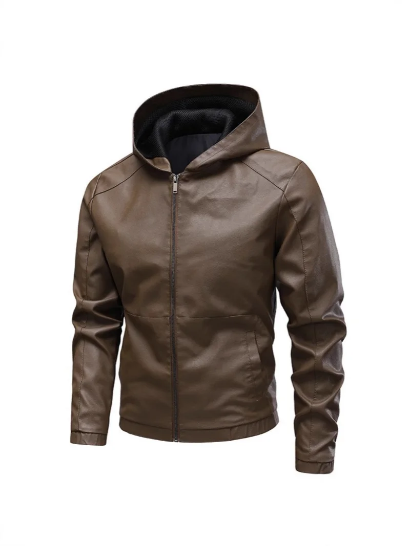 New Product: 2025 Spring and Autumn New retro hooded PU leather motorcycle suit for men, youth, casual and cool leather