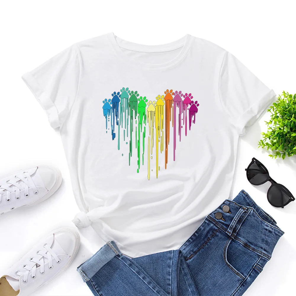 JFUNCY-Camiseta con estampado colorido para mujer, ropa de verano, Tops de algodón de gran tamaño, camisetas de manga corta 2024