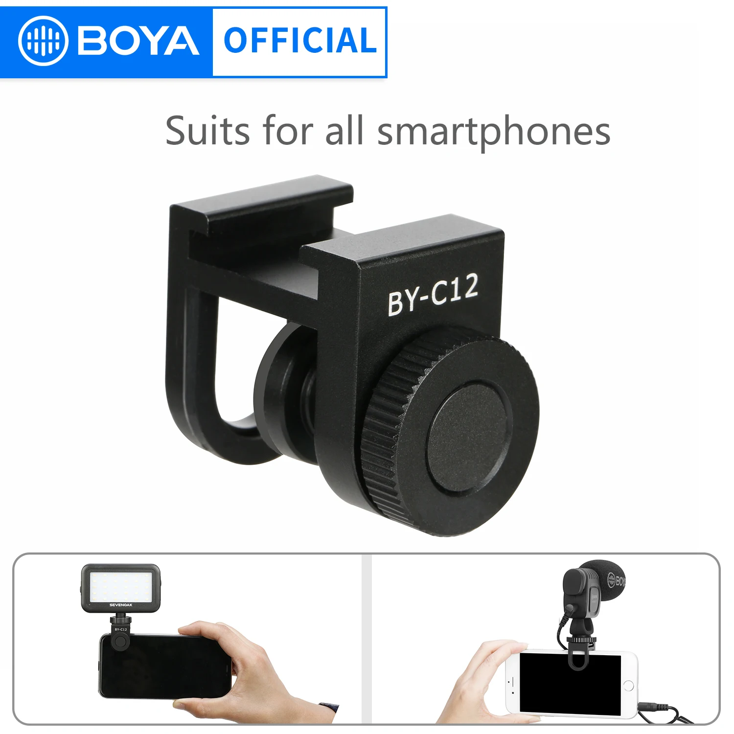 BOYA BY-C12 Universal Smartphone Cold Shoe Bracket Microphone Mounting Adapter Holder Aluminum Alloy for Cellphone Vlog Live