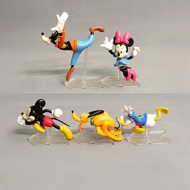 5pcs/Set  Running Mickey Minnie Mouse Goofy Donald Duck Action Figures Decoration Model Toys Ornament Doll Kids Birth Gift