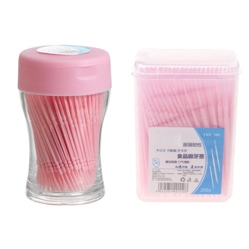 Y1UF 200 Stuks Plastic Tandenstoker Reizen Draagbare Dubbele Kop Tandheelkundige Orale Sticks Interdentale Floss