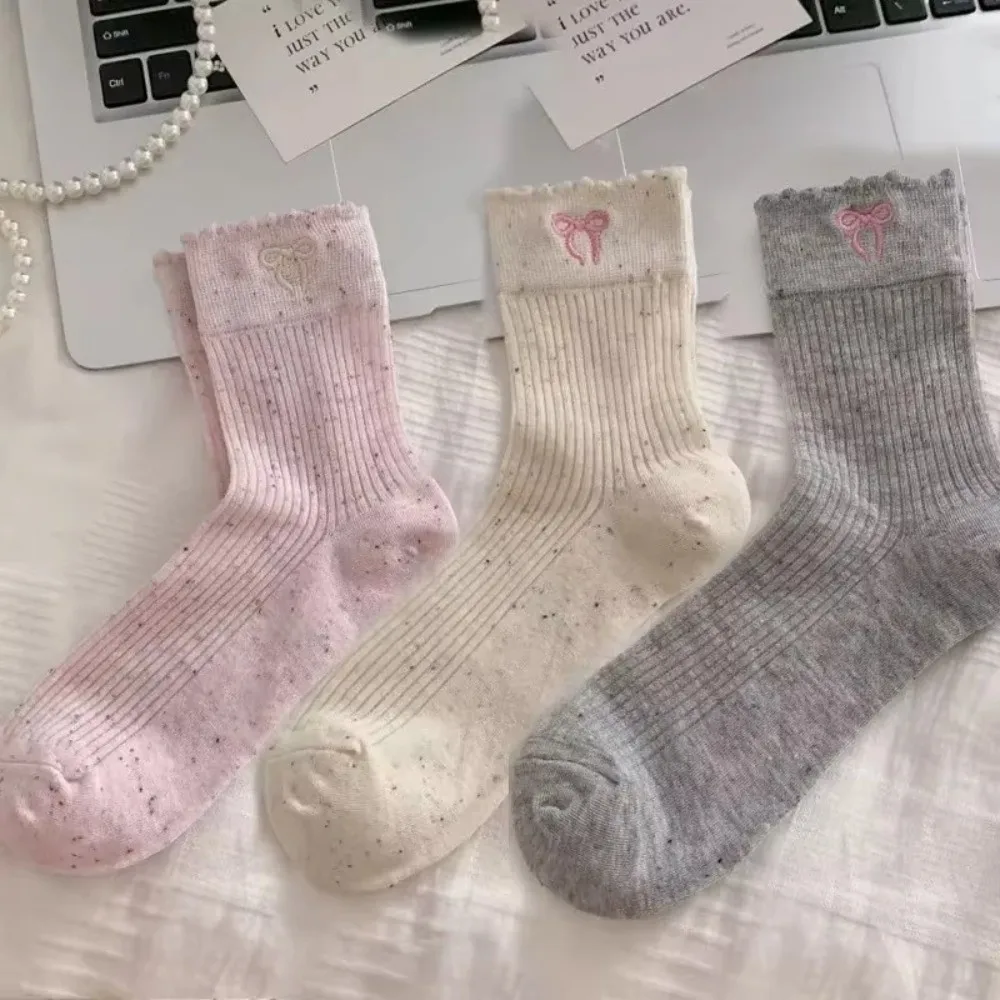 

1/5 пар дышащих женских носков, повседневные удобные носки средней длины, хлопковые мягкие носки с узлом-бабочкой, женские модные носки средней длины