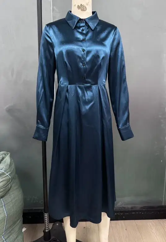 

Womens Dresses 2025 Autumn Winter Solid Color A-Line Skirt Temperament Long Sleeved Dress Retro Elegant Casual Dress