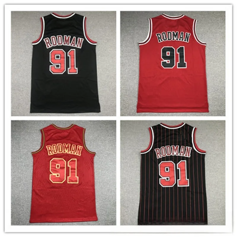 Camiseta de baloncesto bordada Chicago Número 91 Rodman Uniformes de baloncesto Poliéster Fibra de carbón de bambú Unisex Primavera Athl...