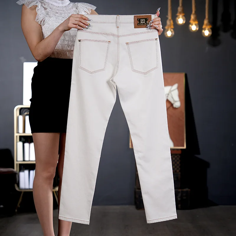 

2025 Light Luxury Jeans Men's White Fashion Spring/Summer Thin Casual Elastic Slimming Small Foot Pants