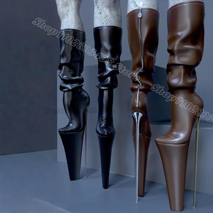 

Brown Pleated Platform Sexy Boots Round Toe Solid Back Zipper British Style Women Party Casual Shoes 2026 Zapatos Para Mujere