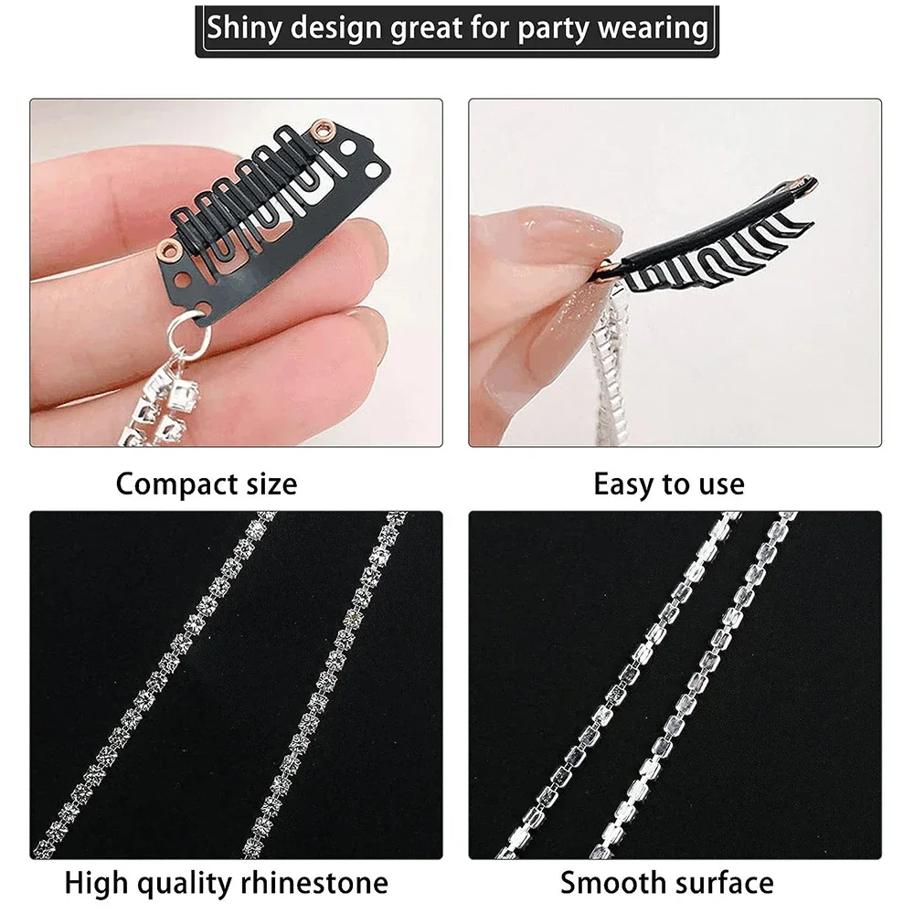 Luxury Rhinestone Tassel Hair Clips Bling Bling Crystal Chain With Hairpin For Women Wedding Party Headwear Accessories