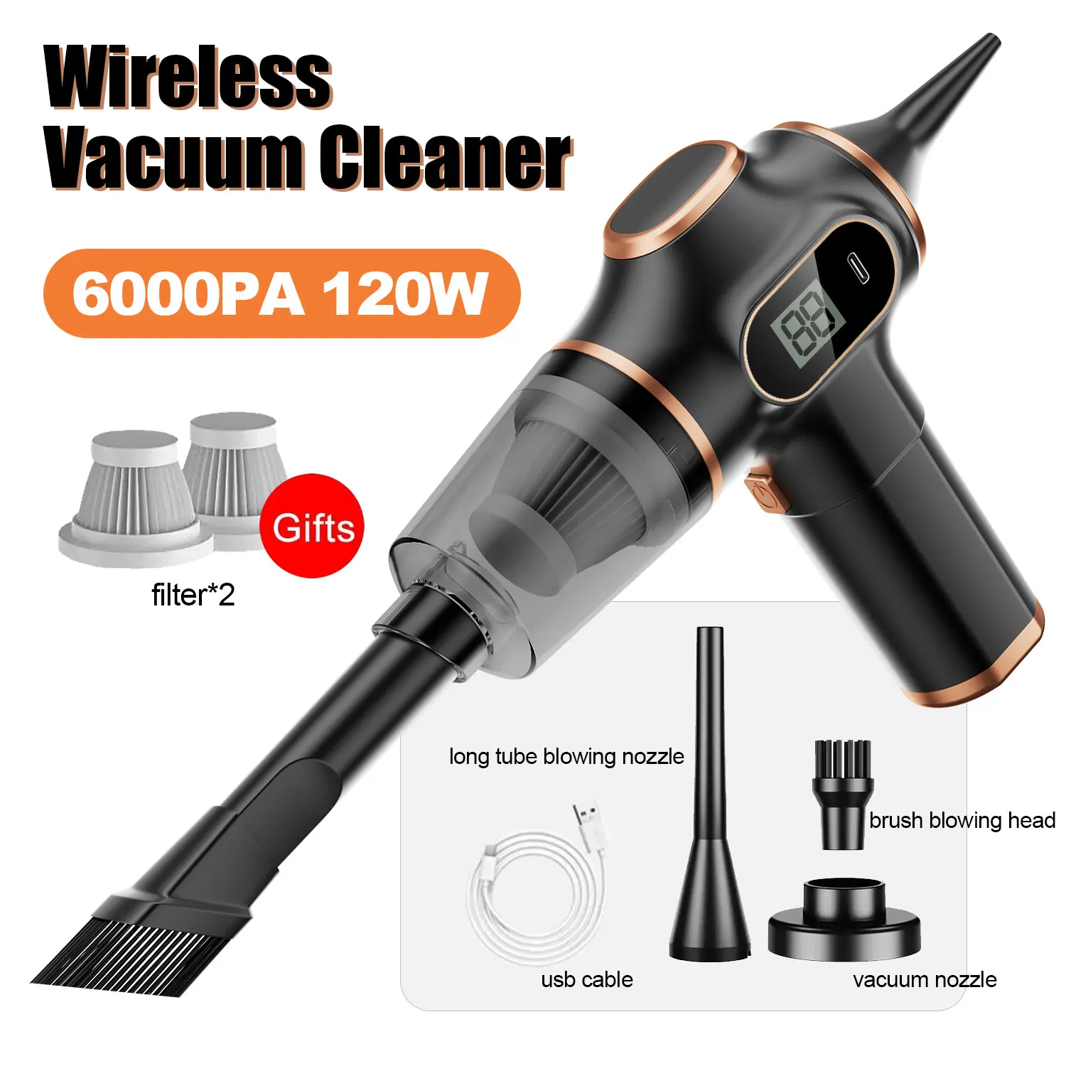 

Wireless Car Vacuum Cleaner Mini Portable Cordless Handheld Cleaning Robot 2 In 1 Auto Vacuums Strong Suction Cleaner For Home