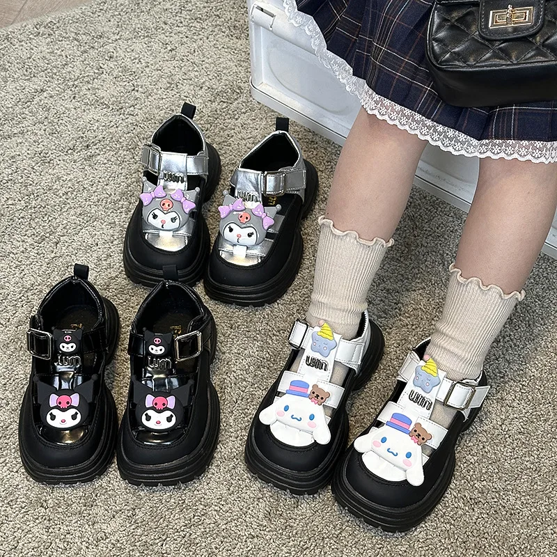 

2026 Spring Summer Kuromi Leather Shoes for Girls, Closed Toe Sandals, Soft Sole Princess Platform Shoes