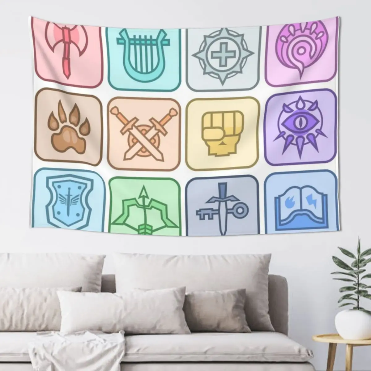 JoCat Crap Guide to DnD Class Icons [Color] Tapestry Decor For Room Aesthetic Room Decor Korean Tapestry