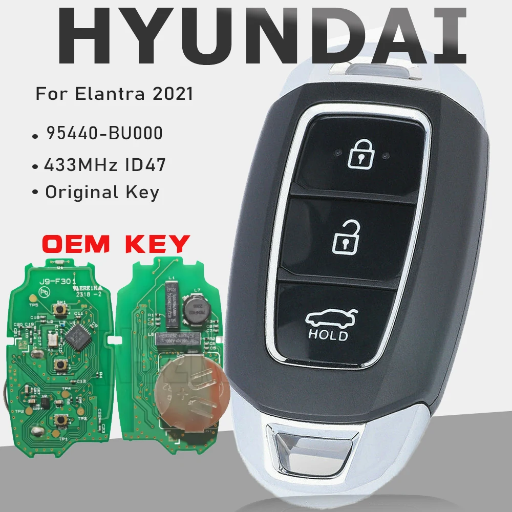 KEYECU Original OEM 95440-BU000 Smart Remote Key Car Key 433MHz ID47 Chip 3 Buttons Keyless Go for Hyundai Elantra 2021