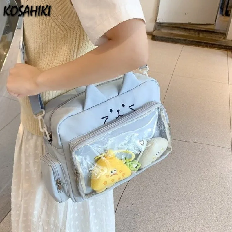 

Girls Students Kawaii Cute Cat Ita Bag Y2k Aesthetic Fashion Transparent Shoulder Jk Bag Trendy Casual Women Crossbody Handbags
