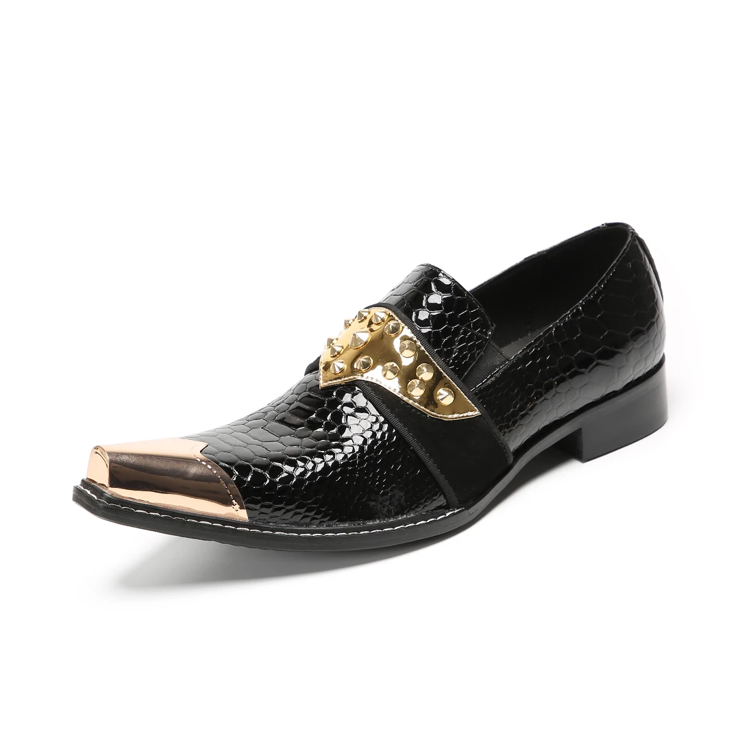 

Men's Low-Heel Solid-Color Leather Shoes Metal-Tip Casual Business Loafers with Diamond Accents Low-Cut Slip-On Shoes