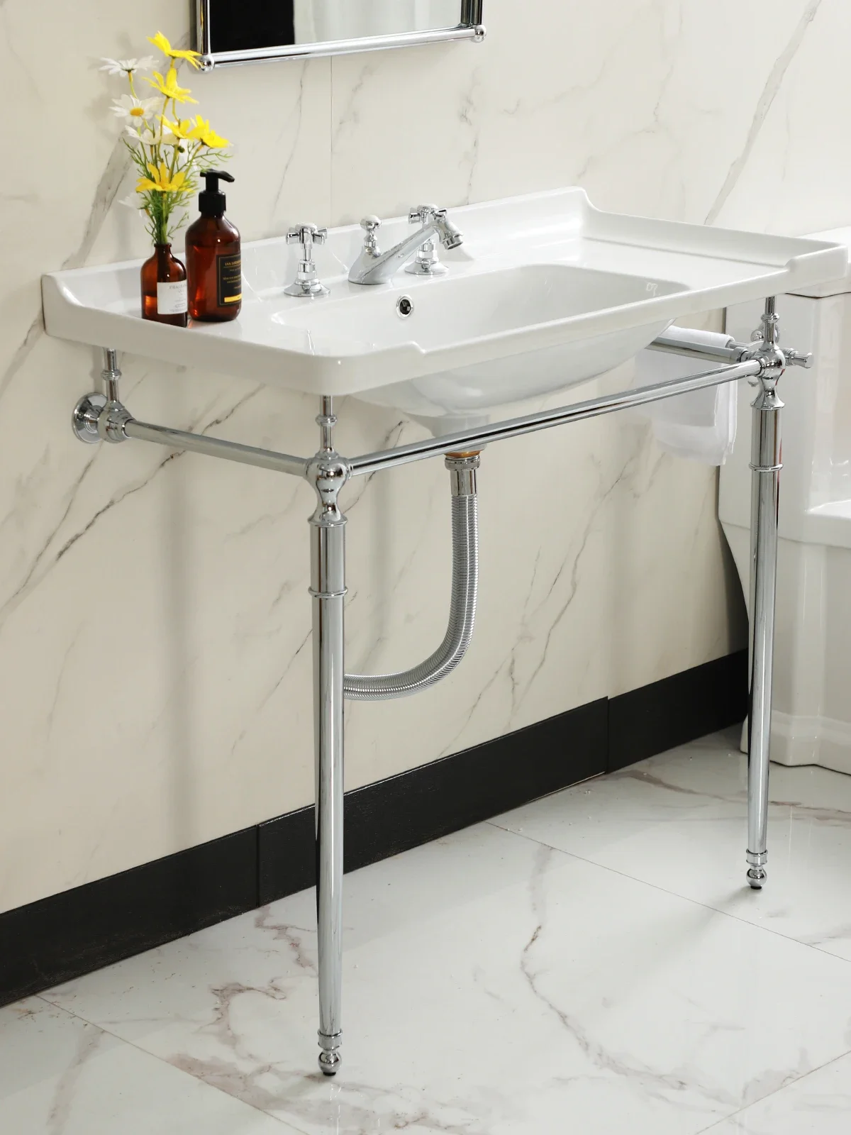 

Напольный умывальник, встроенный керамический умывальник для балкона, ретро-умывальник, опорный стол, комбинация шкафа для умывальника