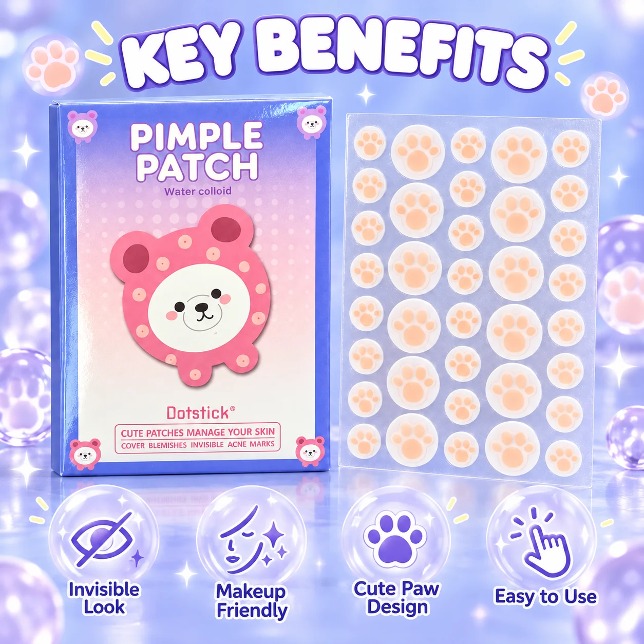 360PCS Cat Paw Shape Acne Patches Hydrocolloid Pimple Cover Stickers Pink Brown Face Spot Care