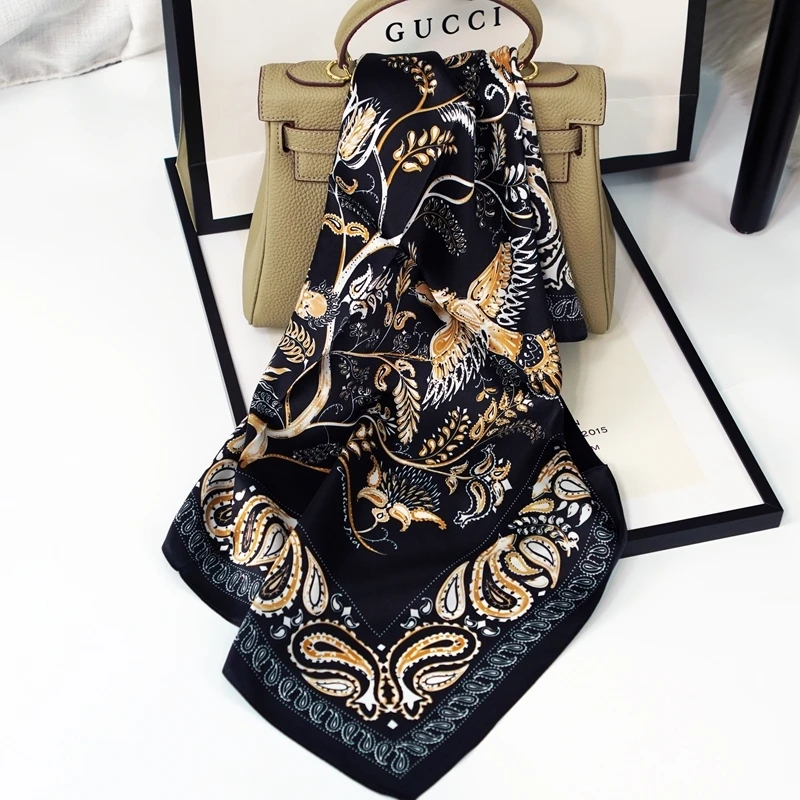 Black Gold Silk Scarves Bufandas Female Scarfs Shawl Fashion Elegant Satin Square Scarves Fall Winter Brand Silk Scarf Hijab