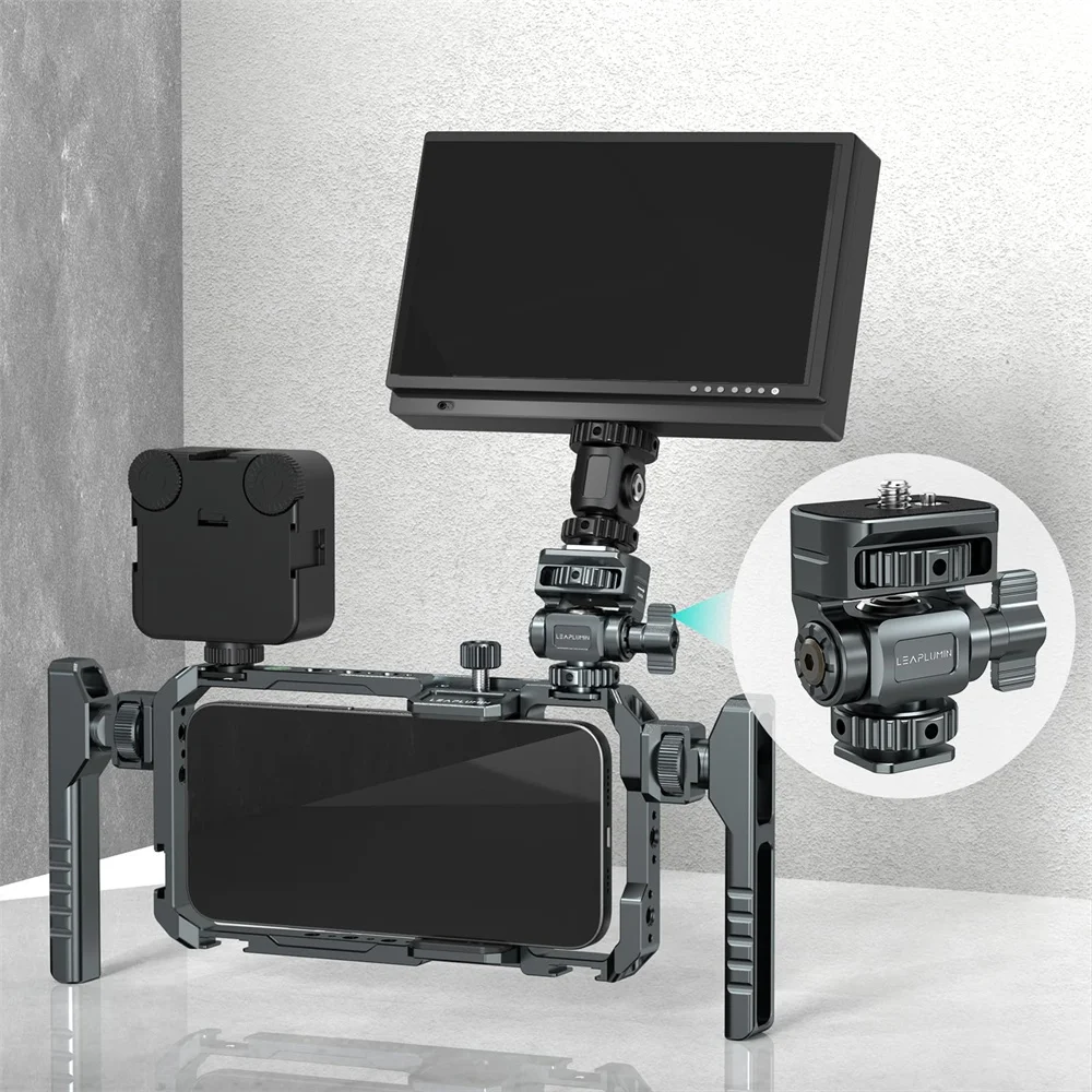 LEAPLIGHT Aluminiowy uchwyt do monitora kamery z zimną stopką i gwintem 1/4 cala do monitorów 5 i 7 cali oraz lamp błyskowych — zdjęcie produktu 6
